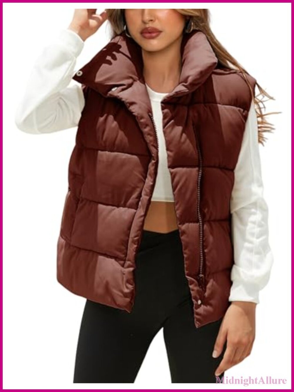 Womens Oversized Quilted Puffer Vest Sleeveless Zip Warm Winter